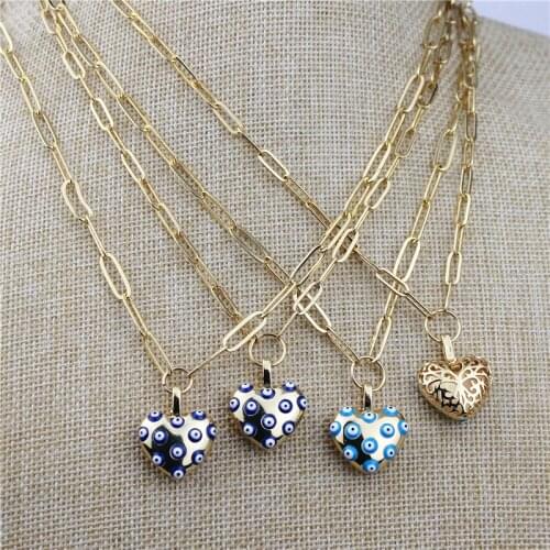 16inch 5pcs/lot New design plated necklace,colorful heart/eye shape enamel component,popular plated chain necklace wholesale