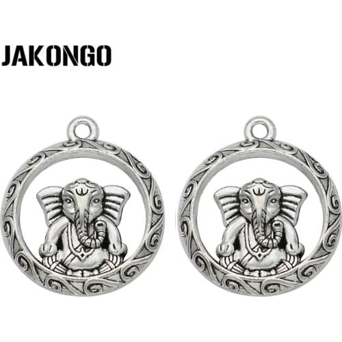 JAKONGO Tibetan Silver Plated Elephant Charm Pendants for Bracelet Jewelry Making Accessories DIY Craft 28x26mm 5pcs/lot