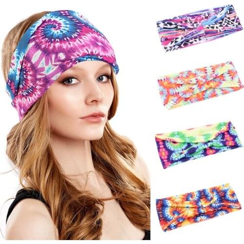 Sports Headband Tie Dyed Yoga Headband Fitness Hair Band Wide Elastic Band For Women Cotton Hair Wrap Ladies Hair Accessories