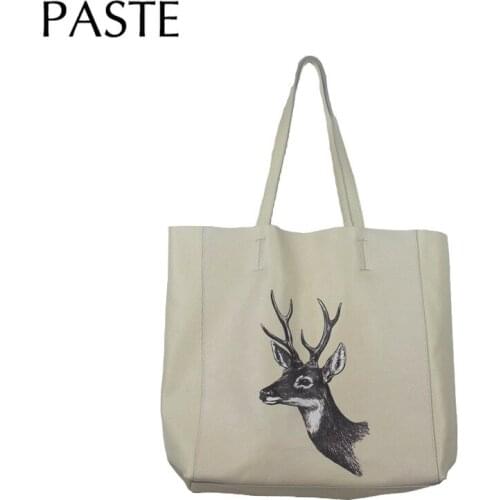 DIY Retro Animal Cartoon Printing Cowhide Leather Women Tote Bag Large Capacity Top-handle Tote Bag High Quality Shoulder Bag