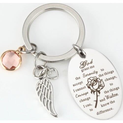 Inspirational Stainless Steel God Grant Me The Serenity To Accept Bible Verse Prayer Keychain Angel Wing Jewelry Gifts