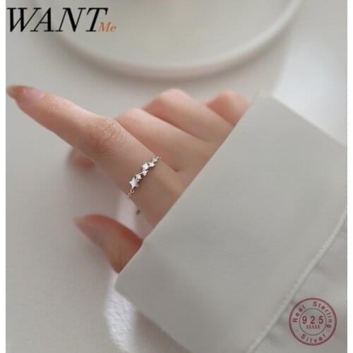 WANTME 925 Sterling Silver Hip Hop Simple CZ Zircon Romantic Star Cuban Link Chain Adjustable Ring for Women Elegant Jewelry