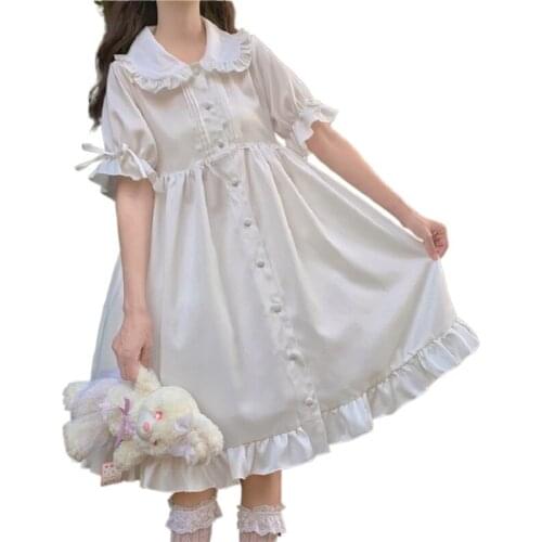 Japanese Sweet Lolita Dress Women Gothic Victorian White Angel Style Short/Long Sleeve Party Dresses Girls Kawaii Princess Dress