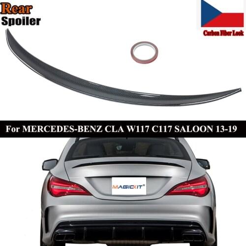 MagicKit FOR MERCEDES CLA W/C117 AMG STYLE REAR TRUNK BOOT LIP SPOILER CARBON FIBER LOOK