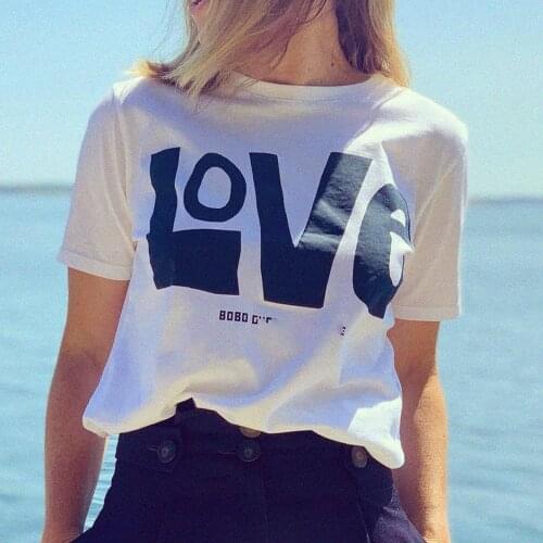 LOVE Print T Shirt Femme Round collar Loose Cotton Tee Shirt Pattern Shirt Chic Retro 2021 Tops Casual Elegant T-shirt Hauts