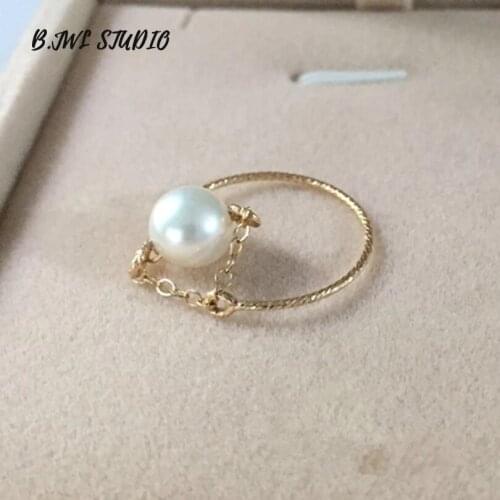 Women Pearl Rings Fine Jewelry Aurora Roung Tiny Flaw Romantic Classic 14k Gold Simple Elegant Ladies Accessories Rings