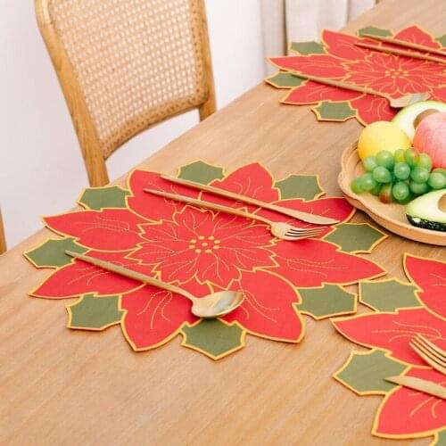 1pcs Christmas Decor Table Bowl Mats Home Resistant Placemat For Dining Table New Year Decorations Flower Shape Table Mat