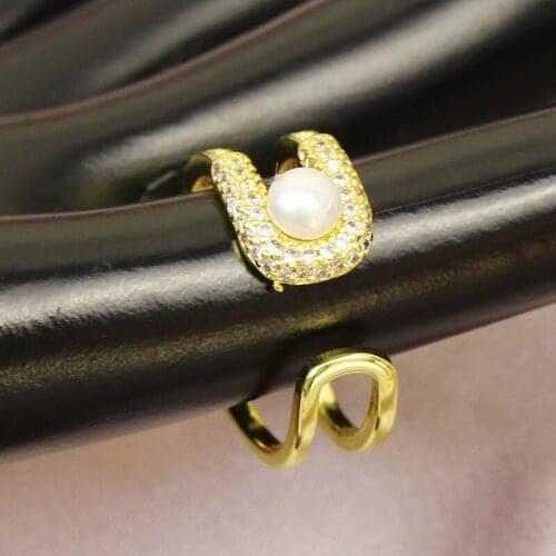 10Pcs Zircon Pearls rings Gold Round rings Adjustable Jewerly rings Layer rings crystal fashion jewels for lady 51764