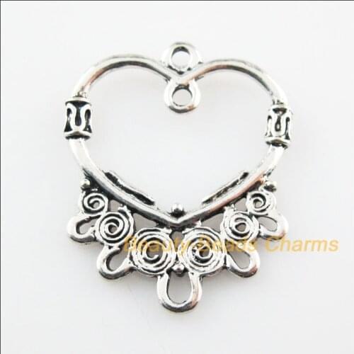 15 New Connectors Flower Heart Circle Tibetan Silver Tone Charms 24.5x30mm