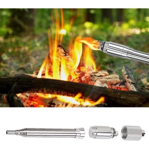 2-in-1 Fire Bellows Collapsible Stainless Steel Fire Blower Pipe Candle Lighter Campfire Tool for Grill BBQ Outdoor