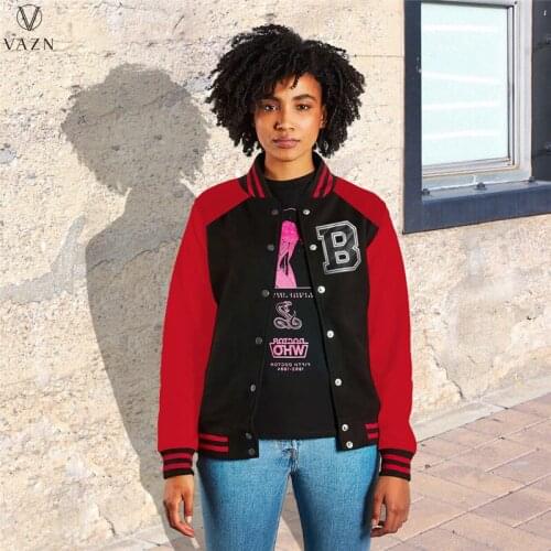 VAZN 2021 Autumn Winter Patchwork Regular Baseball Cloth Casual Daily Young Fashion Full Sleeve Joker Women Slim Outwears
