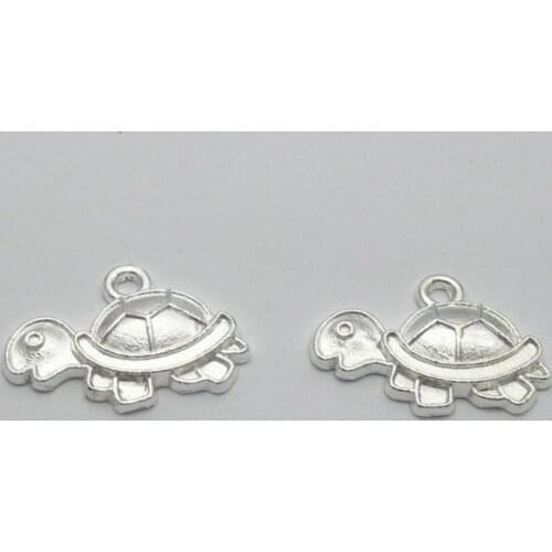 25 Silver Cute Turtle Charms Pendants
