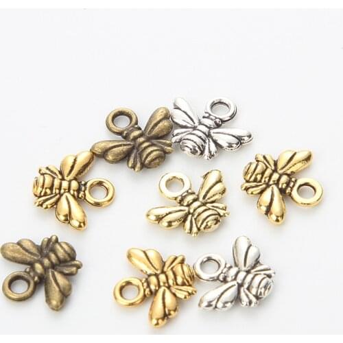 40pcs 10x11mm Bee Charm Pendants For Jewelry Making DIY 4 Color Alloy Golden Pendent Necklace Bracelet Earring Supplies Handmade