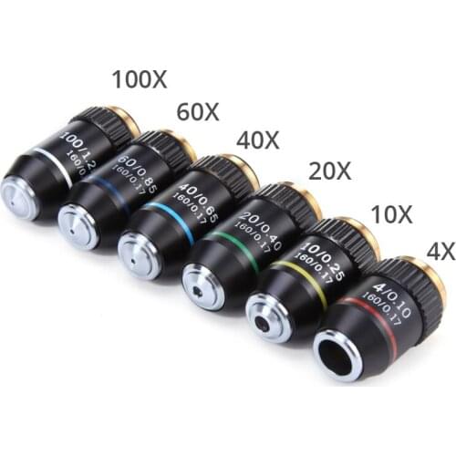 4X 10X 20X 40X 60X Achromatic Objective Lens Biological Microscopes Lens 100X (oil) 195mm Conjugate Distance Universal MS thread