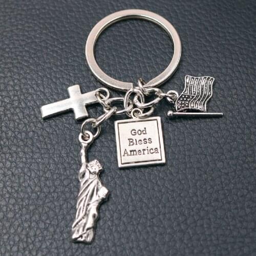 1pc God Bless America Charm Crosses Keychain Statue of Liberty Key Ring DIY Charms Personalized Signature Custom Jewelry Making