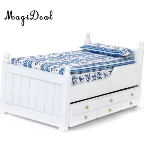 MagiDeal 1:12 Wood Dollhouse Miniature Drawer Bed Furniture Model Two Layers Wood for Dolls Bedroom Acc Model Toy Children Toy