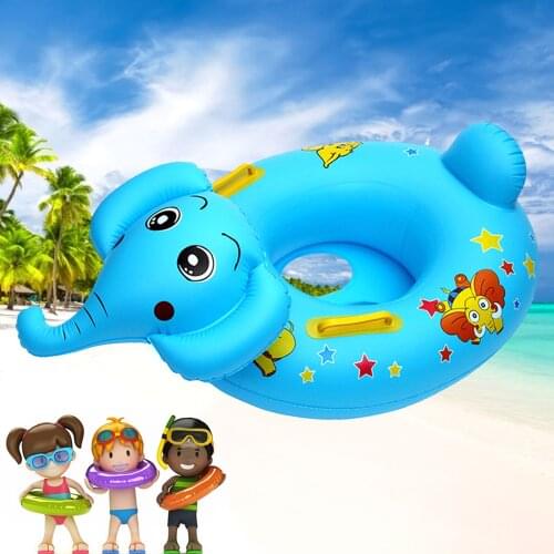 Baby Toddler Kids Inflatable Swimming Rings Seat Cute Elephant Swim Ring Float Seat with Dual Handle for Swimming Pool Bathtub