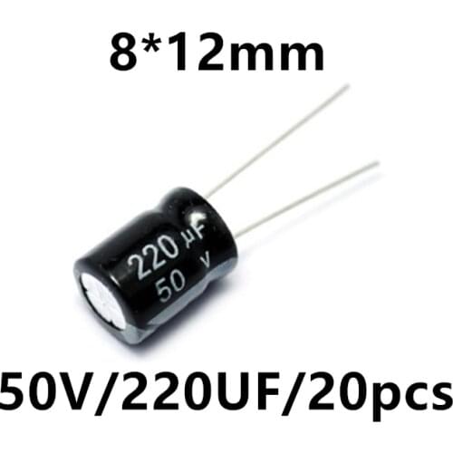 Electrolytic capacitor 50V/220uF volume 8*12mm in-line high-quality aluminum electrolytic capacitor 20 pcs