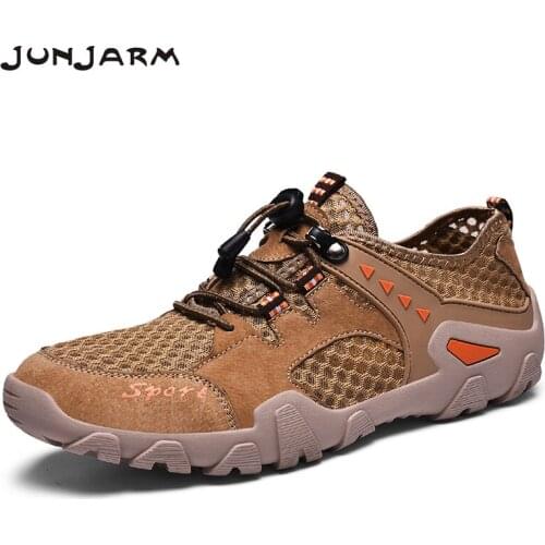 JUNJARM Brand Men Shoes Leather Sneakers Outdoor Water Shoes Comfortable Handmade Casual Shoes Light Driving Shoes Big Size38-46