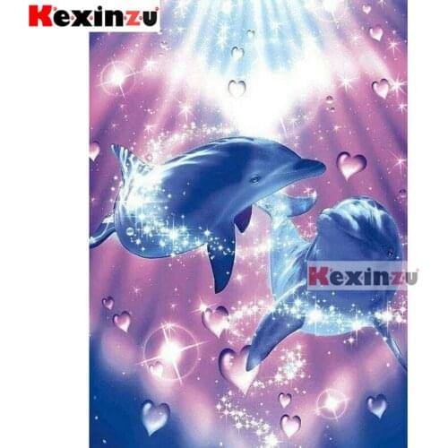 Kexinzu Full 5D DIY Square/Round Drill Diamond Painting Kit"Dolphin love"Mosaic Embroidery Cross Stitch Stickers Decor Gift @X88