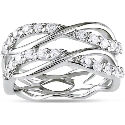 Huitan Smooth Wave Shaped Female Ring High Quality Silver Color Accessories Versatile Ring Dazzling Cubic Zirconia Women Jewelry