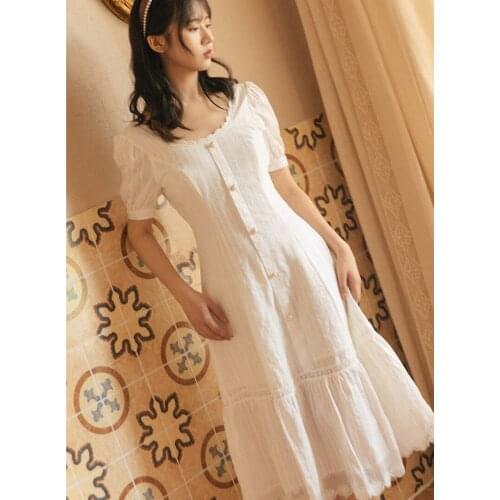Korean Fashion White Long Dress Summer Vintage Mori Girl Style Lace Soft Romantic Dresses Vestido Blanco Robe Blanche Femme