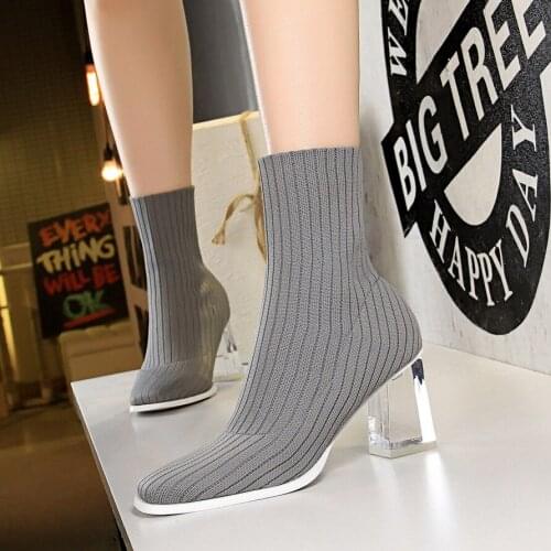 Korean version of fashion transparent crystal and high heel winter short boots comfortable and thin wool boots