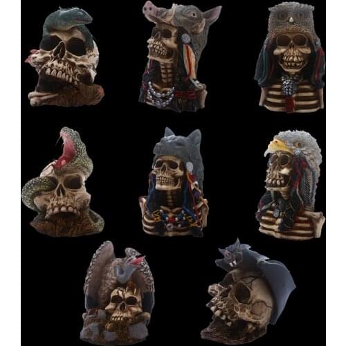 Creative Skull Snake Owl Wolf Statue Resin Animal Skeleton Sculpture Home Office Desk Decoration Ornament Gift Halloween Decor