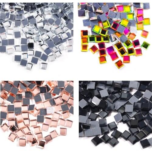 200pcs 6x6mm Square Nail Art Rhinestone Flatback 11 Color Crystal Glass Castle DIY Nail Rhinestones For Nails 3D Nail Art Decora