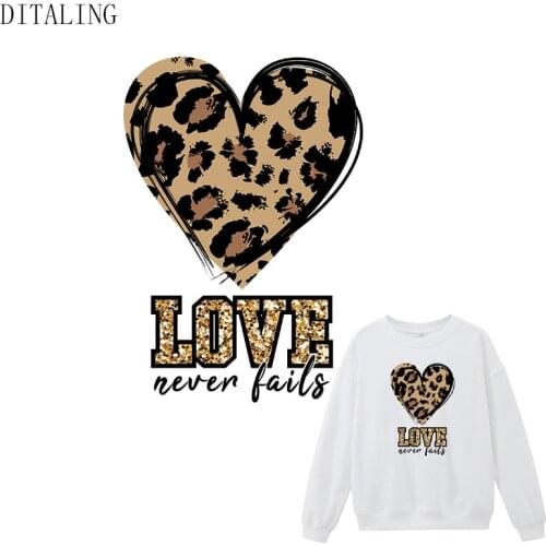 Leopard Love Iron On Patch On Clothing DIY Washable Girl T-Shirt Hoodies Thermal Stickers Love Never Fails Patch Appliqued Decor