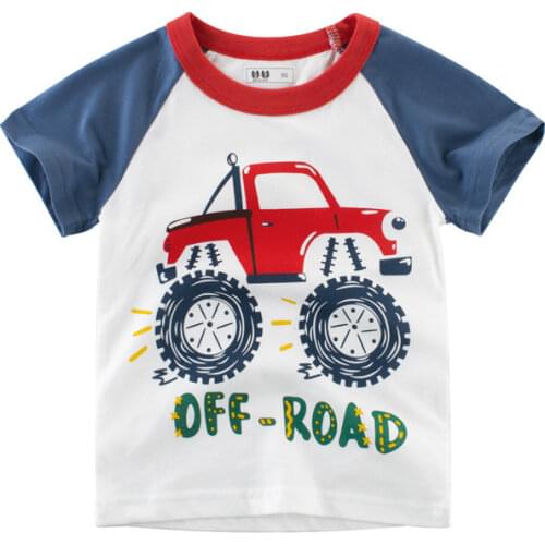 2021 Summer Clothing T Shirt Boys Girls Cartoon Off-road Vehicle Baby Kids Children Cotton Short Sleeves Car Print Tee Toddler