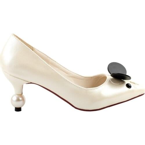 LF60408 Lovely Mouse Wedding Stiletto Bridal Party Pointed Toe Pearl Heel Pump Beige/Red
