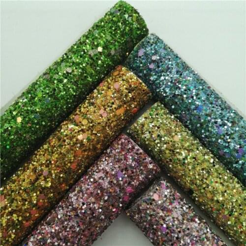 New Chunky Glitter Faux Vinyl Fabric with Knited Backing Glitter Leather Sheets For Earrings Bows DIY 21X29CM GM2273A