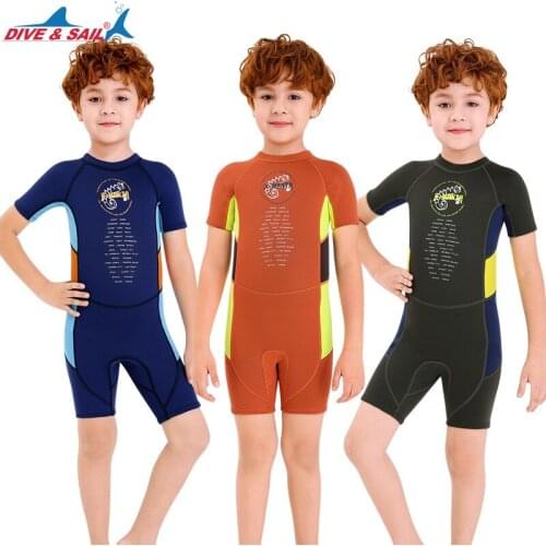 DIVE & SAIL Boys 2.5MM neoprene Wetsuit Childrens Scuba diving suit Sun-proof UPF50 short-sleeved Surfing snorkeling Swimsuit