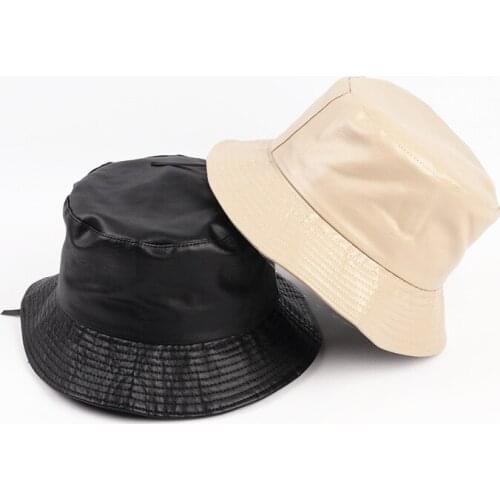 New Soft PU Leather Bucket Hat Fashion Winter Autumn Solid Color Women Panama Cap Outdoor Sun Hats Fishermen Hats Caps