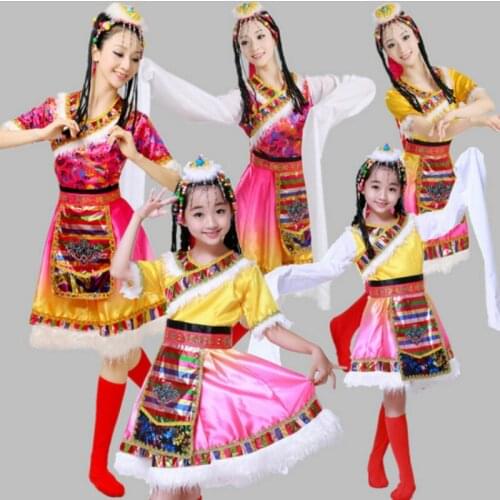 New models Tibetan dance costume costumes Mongolian minority children long sleeves Tibetan dress stage performance clothing