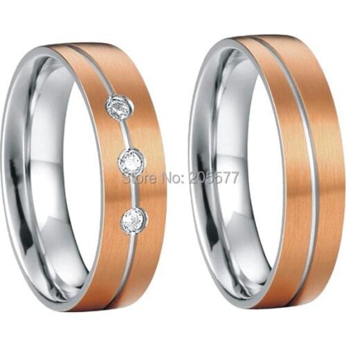 Rose gold plating custom health titanium wedding band couples engagement ring sets