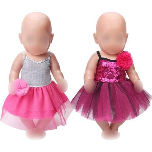 43 cm baby dolls Dress newborn Strapless evening gown + flowers Baby toys skirt fit American 18 inch Girls doll f418