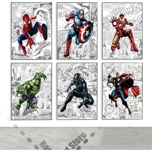 Marvel Avengers Comic Strip Poster And Prints Superhero Captain America Iron Man Spiderman Canvas Painting Bedroom Home Decor