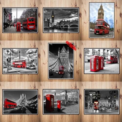 London Red Buses And Telephone Booths Kraft Cafe Bar Decorated Home Decor Coated paper Poster 42*30cm