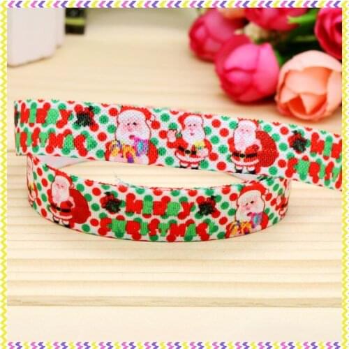 DHK 5/8'' 5yards Fold Elastic FOE santa christmas printed headband headwear diy decoration OEM Wholesale E100
