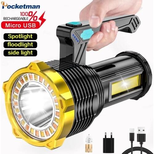2021 NEW 200W High Power Led Spotlight Floodlight Searchlight 3 in 1 With Side Power Display 8 Lighting Mode Portable Flashlight