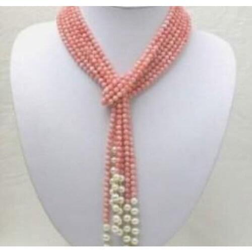 Selling Jewelry>>>50 inch 5mm Pink Coral Freshwater Pearl Necklace AAA