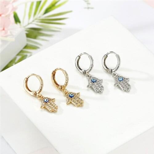 Dayoff Fahion Handmade Full Rhinestone Hoop Earrings for Womens Turkish Gold Handmade Hand Eye Earrings Women Couple Gift E724