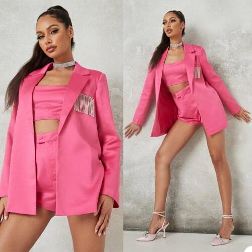Chic Sexy Fashion Women Suits 2 Piece (Blazer + Shorts) V Neck Metal Tassel Coat Custom Made Young Girl Club Casual Jacket