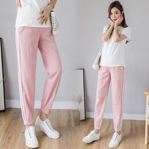 Women Thin Pregnancy Trousers Spring Summer Fashion Maternity Jogger Pants Elastic Waist Belly Pants Clothes for Pregnant