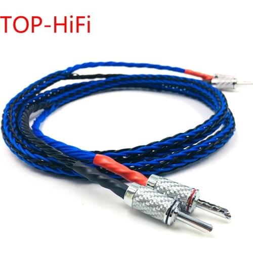 TOP-HiFi Pair 8Cores 7N Pure Copper Speaker Audio Wire Cable Loudspeaker Cable with carbon fiber 2 Banana to 2 Banana Plug