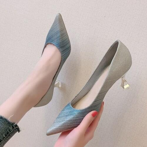 Women Dress Shoes Gradation Pumps Pointed Toe Silver Wedding Shoes Woman high Heels Boat Shoes Bridal zapatos mujer 2021