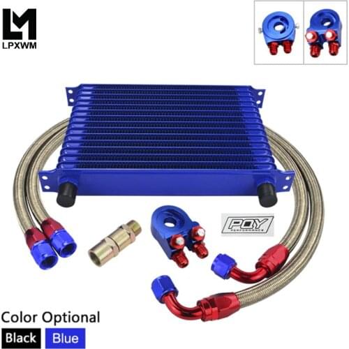 UNIVERSAL 15 ROWS OIL COOLER KIT + OIL FILTER SANDWICH ADAPTER + STAINLESS STEEL BRAIDED OIL HOSE WITH STICKER+BOX