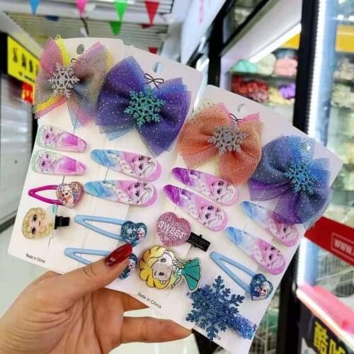 1 Set Cartoon Princess Hair Bows Baby Girls Hair Clips Barrettes Handmade New Headwear Kids Hair Accessories Ornaments Headdress